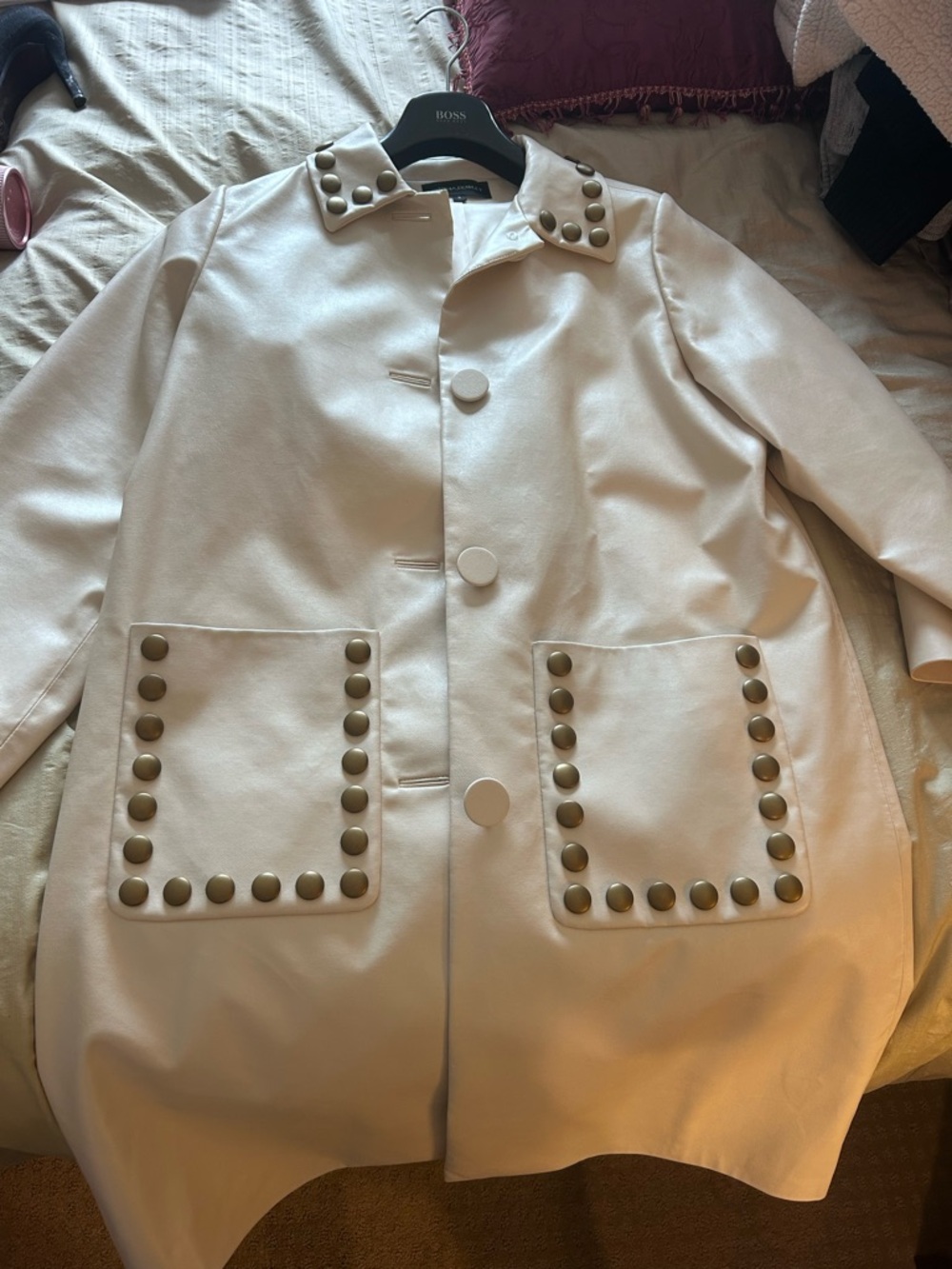 Cynthia Rowley vegan Cream Stud-Trim Trench Coat